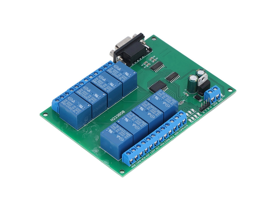 Módulo Relé 8ch Dc 12v Rs232 Controle Remoto Porta Série Interruptor com Led Sem Carcasa