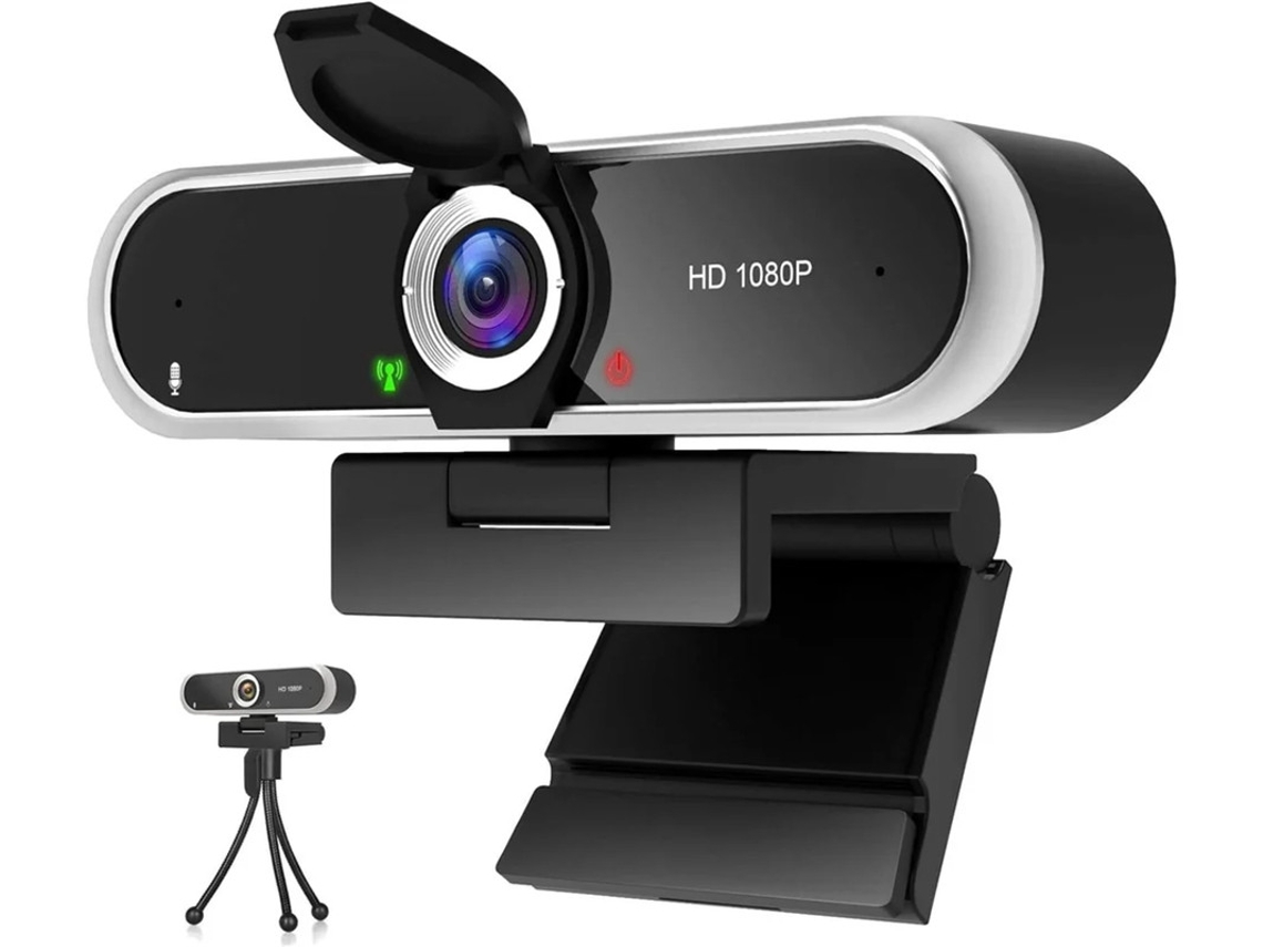 Webcam Bestvite 1080P com microfone e capa, plug and play com correção automática de luz para laptop ou desktop para transmissão ao vivo
