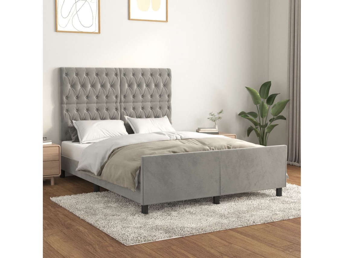 Vidaxl Estrutura De Cama Sem Colchão 140x200 Cm Veludo Cinzento-claro