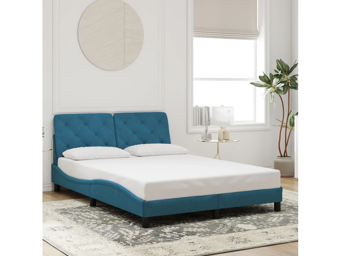 Estrutura De Cama C/ Cabeceira 120x200 Cm Veludo Azul