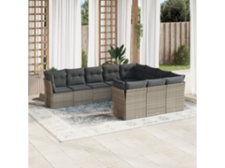 Vidaxl 10 Pcs Conjunto Sofás de Jardim C/ Almofadões Vime Pe Cinzento