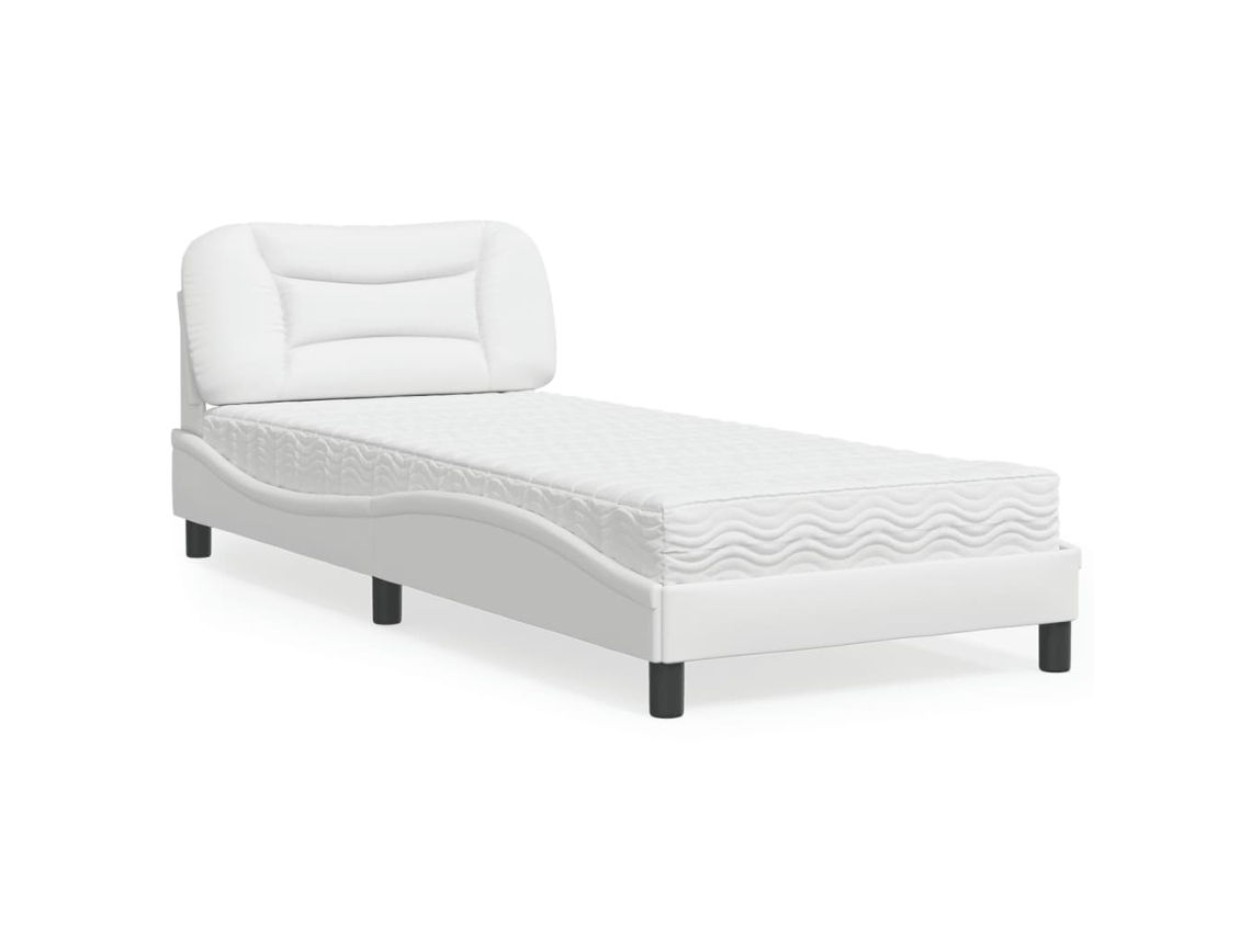 Vidaxl Cama com Colchão Hvar 90x200 Cm Couro Artificial Branco