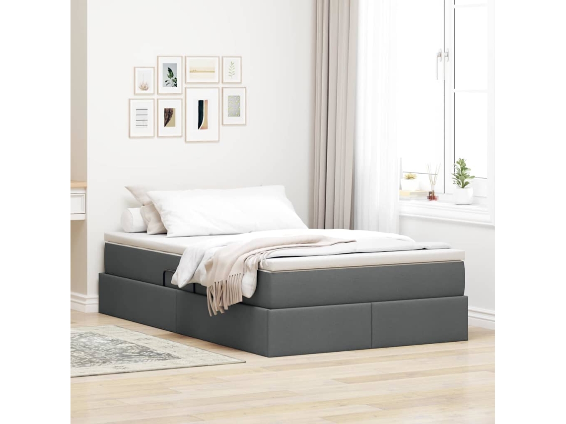 Vidaxl Cama Com Arrumação E Colchão Cinza Escuro 120 X 200 Cm