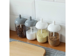 Saleiro Pimenteiro Conjunto 2 Peças Plástico Cinza Tampa Colher Cozinha
