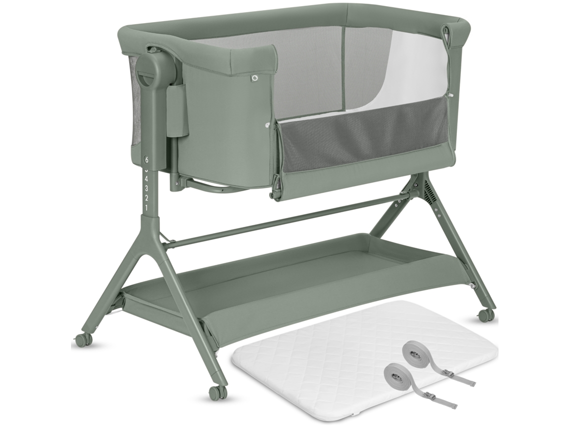 Berço Lionelo Leonie Plus 3 em 1 para dormir junto com o bebê - 0-9 kg - Altura e inclinação ajustáveis - Verde