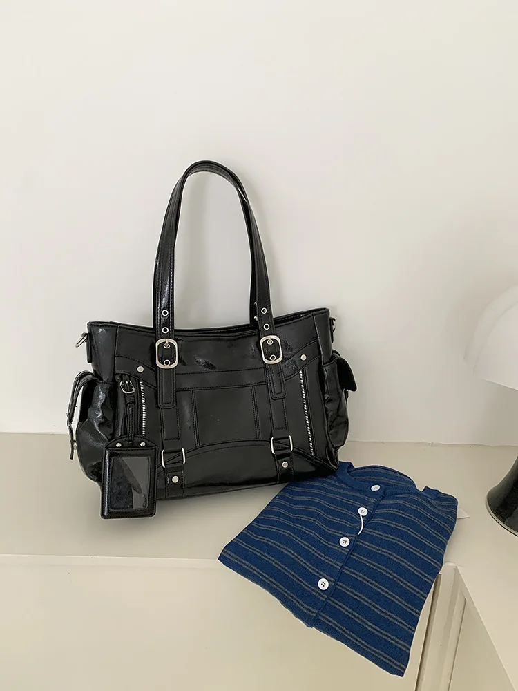 Bolsa De Ombro Feminina Y2k (preta), Em Couro Pu, Com Grande Capacidade.