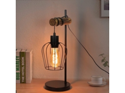 Nettlife Candeeiro De Mesa Retro 1 Chama Candeeiro De Cabeceira Vintage Em Metal E Madeira, Preto, Casquilho: E27, Interruptor, 40 W