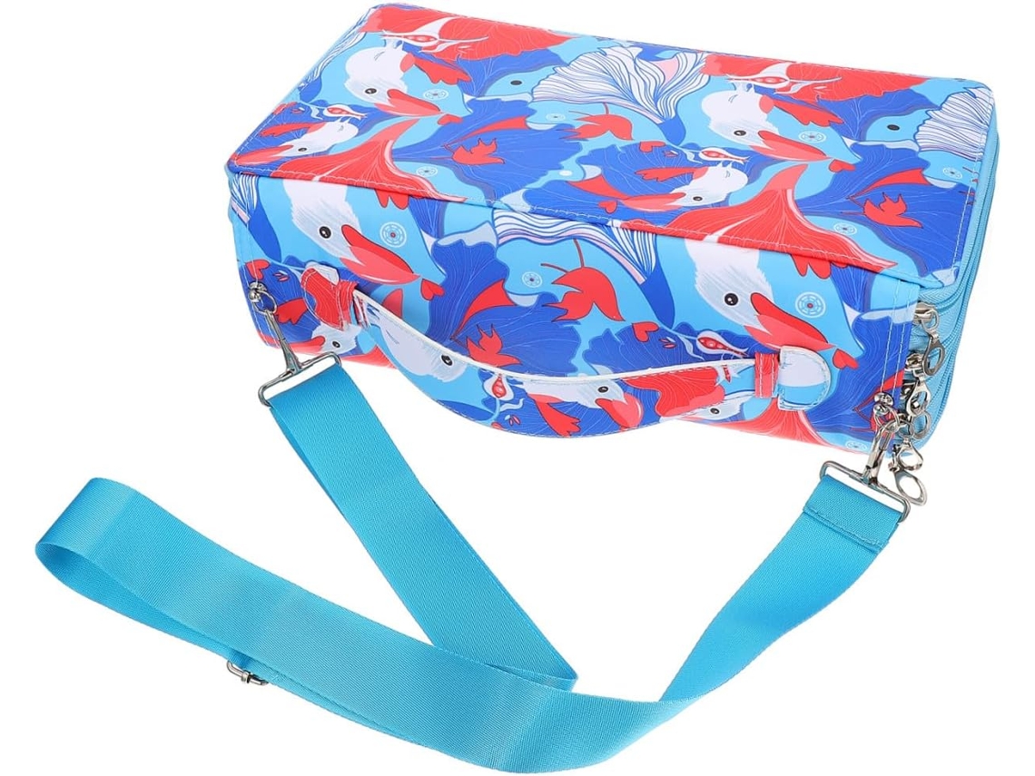 Estojo Para Lápis Grande E Multicamadas, Azul Com Alça