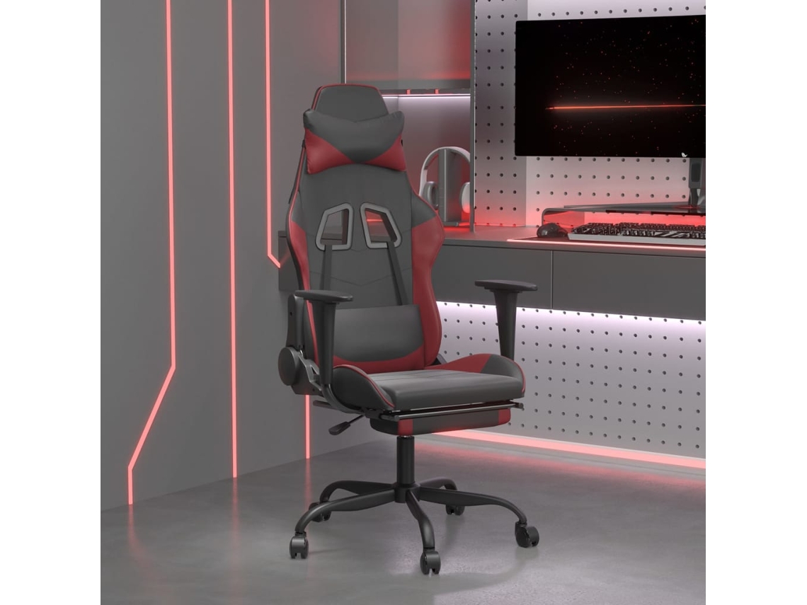 Vidaxl Cadeira Gaming Massagem + Apoio Couro Art. Preto/vermelho Tinto