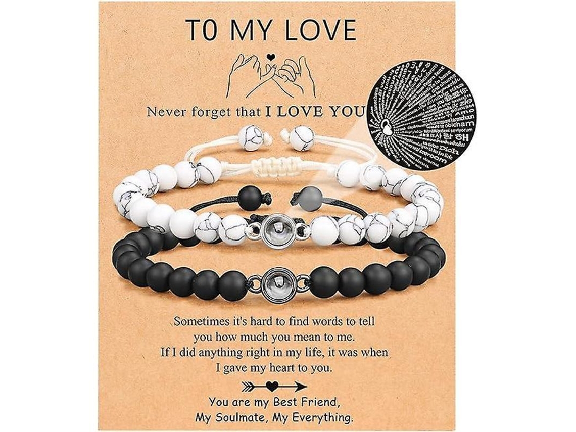 Pulseiras de Casal 2026 em 100 Idiomas "Eu Te Amo" - Presentes Perfeitos para Aniversário, Dia dos Namorados e Natal