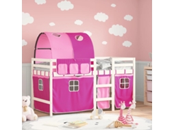 Cama Alta Para Criança Com Túnel 80x200 Cm Pinho Maciço Rosa