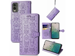 Capa De Couro Com Estampa De Gato E Cachorro Para Nokia C32