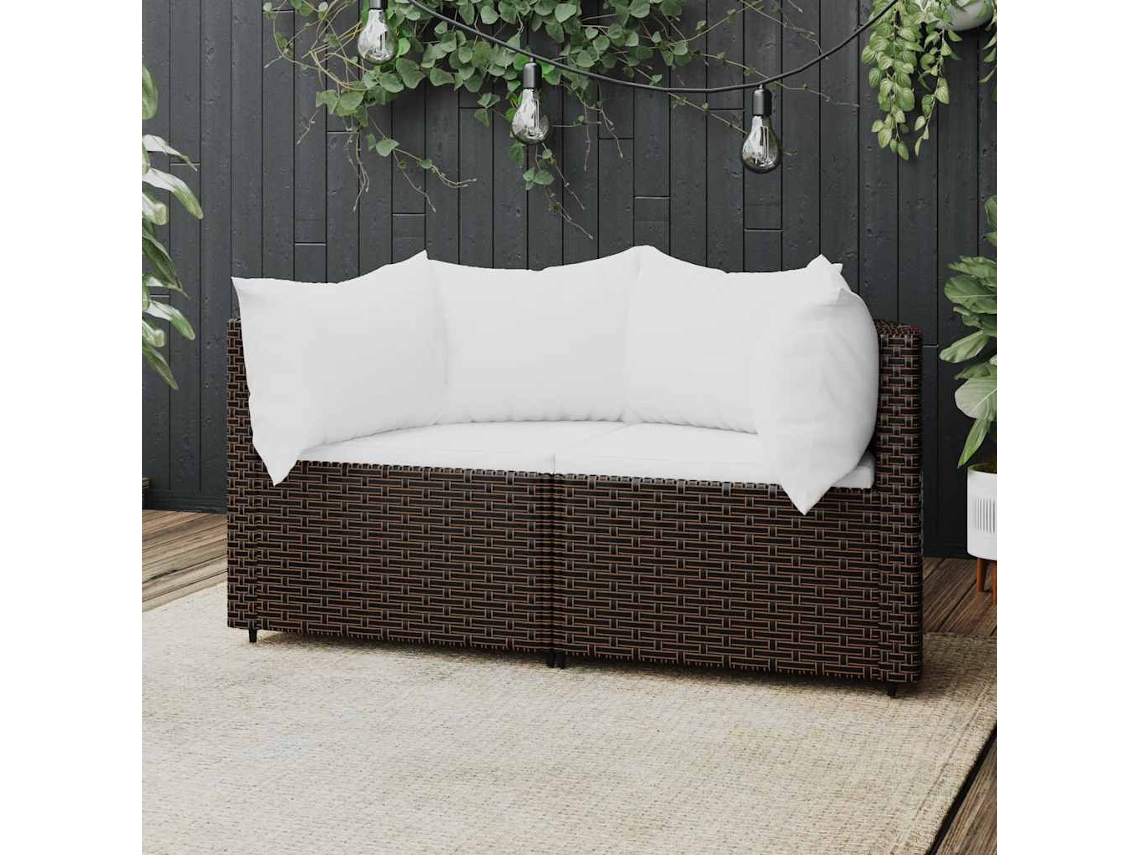 Sofás De Canto Para Jardim Com Almofadas 2pcs Vime Pe Marrom Dkd Home Decor