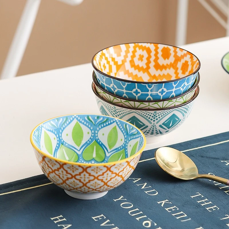 (1 Conjunto De 12 Cm) Tigelas De Arroz De Cerâmica Em Estilo Boêmio Para Uso Doméstico E Na Mesa De Jantar
