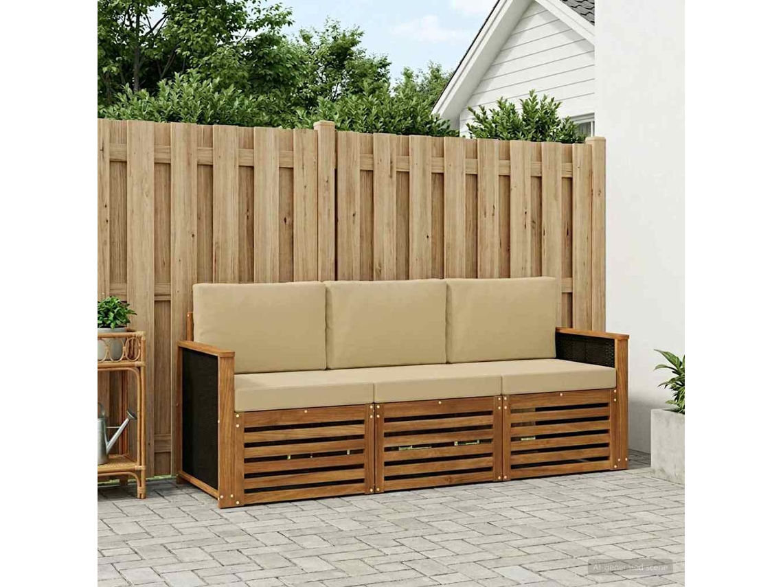 Vidaxl Conjuntos De Sofás Com Almofada 3 Pcs Madeira Sólida De Acácia