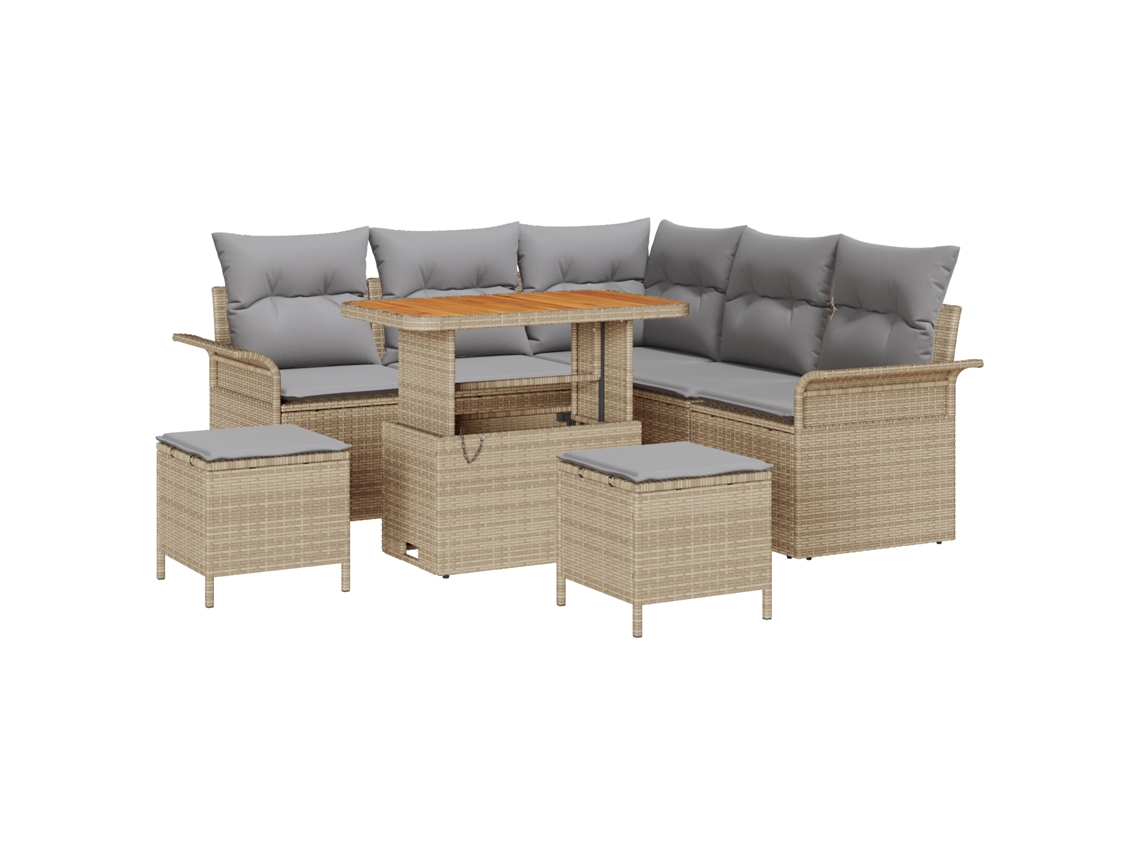 Conjunto 8 Conjunto De Sofá De Jardim Vidaxl Bege Vime Pe (187,5 X 187,5 X 85 Cm)