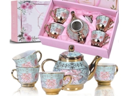 Conjunto De Chá Vintage Em Porcelana Com Bule E Xícaras, 5 Peças, Elegante Presente Em Cerâmica Europeia, Verde.