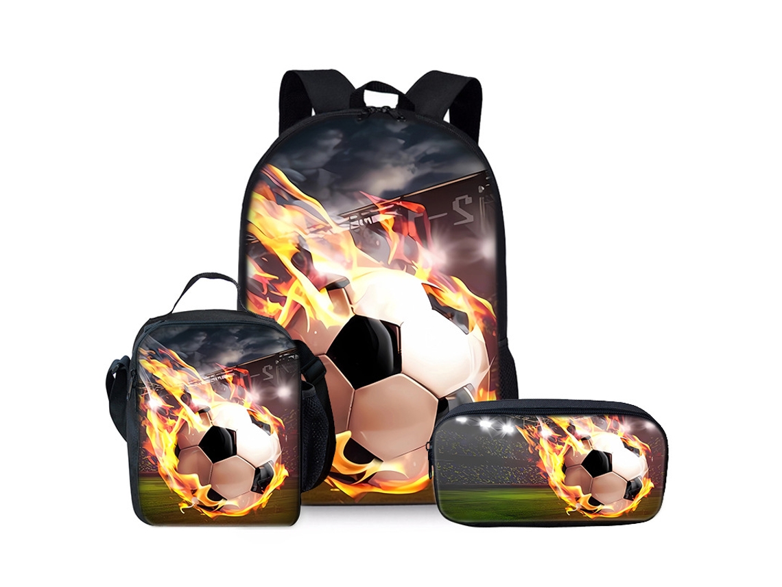 Mochila Escolar Panoona Conjunto De Lancheira E Estojo Com 3 Peças, Impressão 3d Futebol (17 Polegadas) Estilo 2