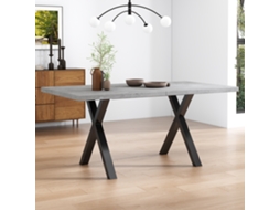 Mesa 140cm Estilo Industrial com Pés Cruzados Concreto Preto VOLTEDGE