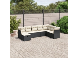 Vidaxl 8 Pcs Conjunto Sofás De Jardim Com Almofadões Vime Pe Preto