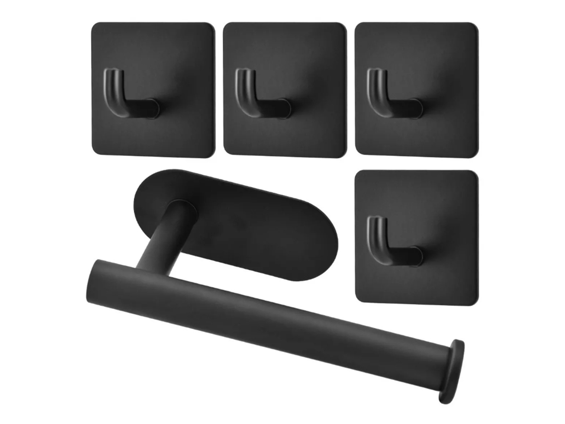 Suporte Papel Higiênico Aço Inoxidável Preto Sem Furar 5 Peças