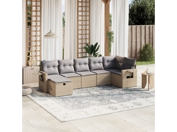 Vidaxl 7 Pcs Conj. Sofás Jardim C/ Almofadões Vime Pe Bege Misturado
