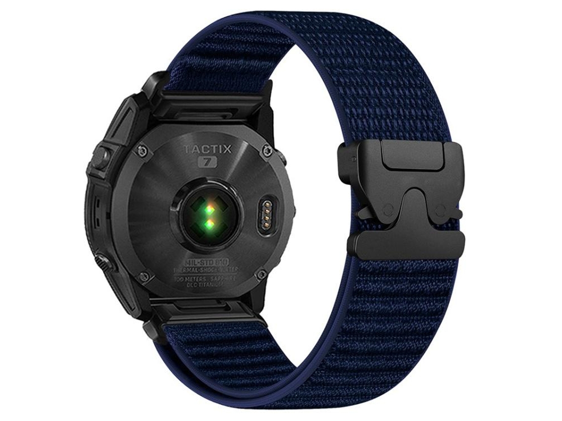 Bracelete Para Garmin (22mm) - Nylon Trançado - Padrão De Montanha - Fivela De Paraquedas - Ponteiras De Metal Azul Celeste
