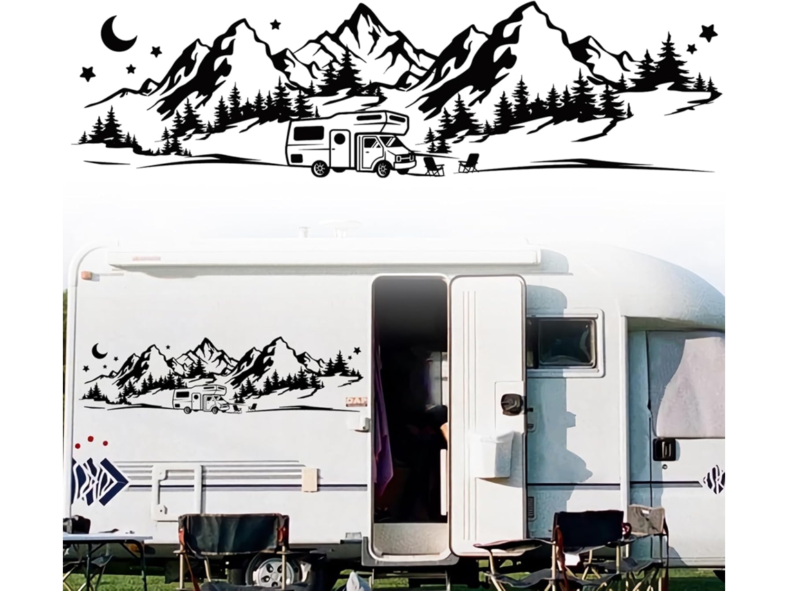 Adesivo para carro, decalques para carro, adesivo preto para autocaravana, adesivos de montanhas para autocaravana, van, caravana
