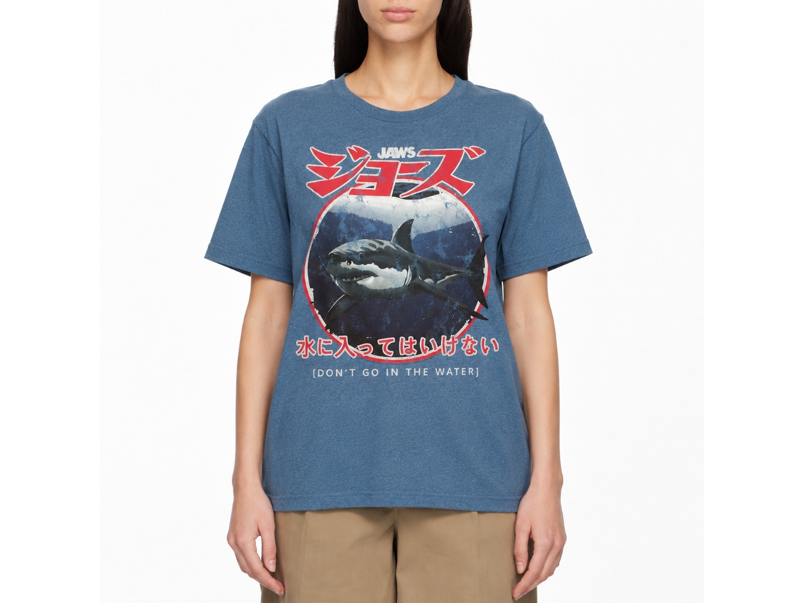 Rockinstone Jaws Movie Japanese Warning Heather Indigo Adult T-shirt Size:xxl