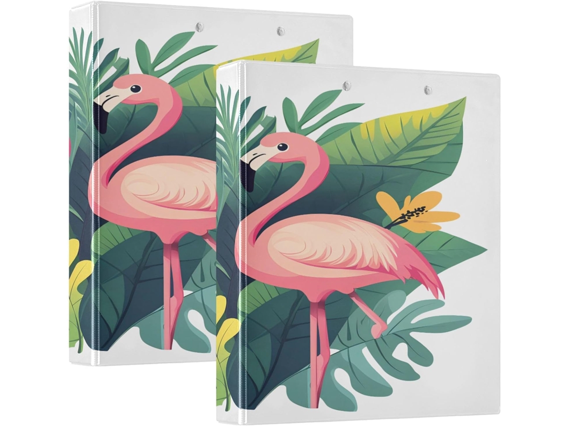 Pasta Escolar Flamingo Vermelho 3,8cm com Sacolas, Pacote com 1 ou 2 unidades, Camada Rígida, Material para Mesa