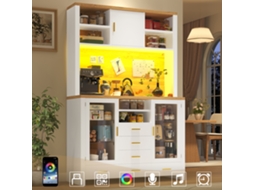 Aparador/Arrumação/Armário de Cozinha Multifuncional/Buffet, 120x40x188cm, Estilo Campestre, 4 Portas, Com Luz LED Faixa