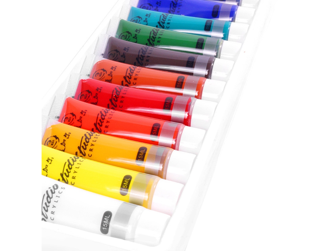 Set De Pintura Acrílica 24 Cores 15ml Pigmentos Ricos Impermeáveis Para Arte Diy