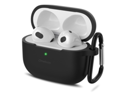 Capa Zruxe Para Airpods 4 Silicone Preta Com Mosquetão (proteção Total, Led Visível)