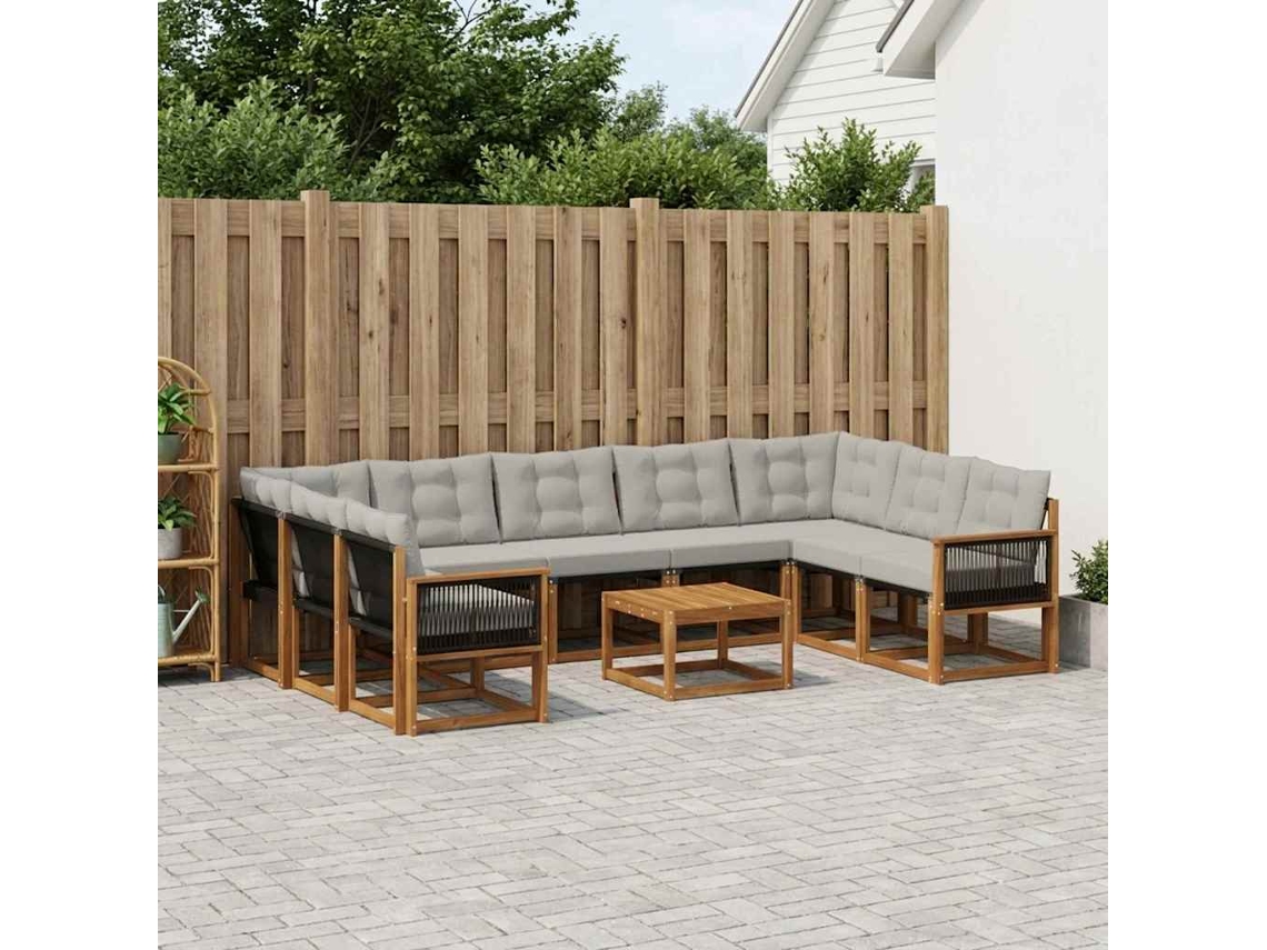 Vidaxl Conjunto De Sofás Para Exterior 10 Unid. Natural E Cinza Claro