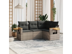 Conjunto de Sofá de Jardim 4 Peças C/ Almofadões Vime Pe Cinzento Dkd Home Decor