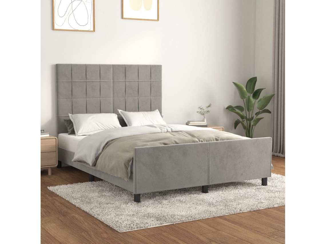 Vidaxl Estrutura De Cama Sem Colchão 140x200 Cm Veludo Cinzento-claro