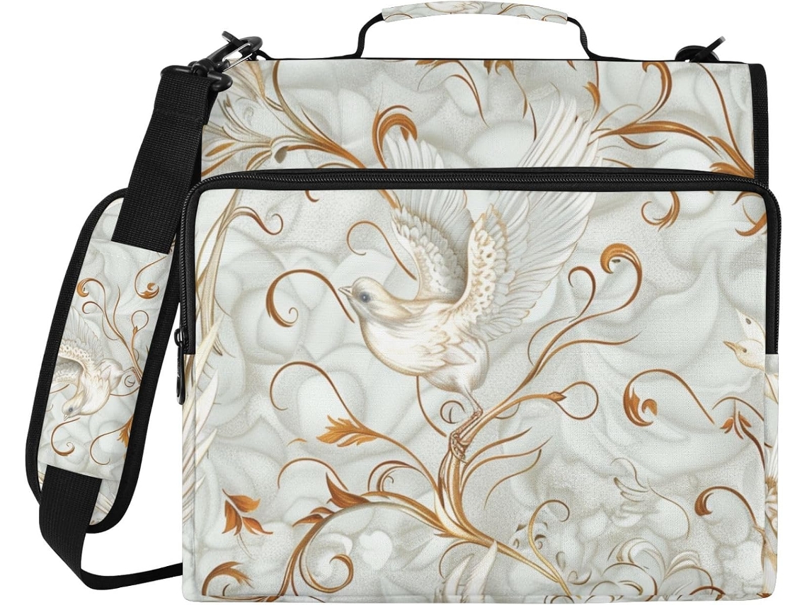 Pasta Organizadora Escolar William Morris Style Bird Pearl Silver Gold 1, 5 Polegadas Com 3 Argolas, Zíper, Alça, Vários