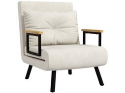 Poltrona Reclinável De Design Escandinavo, Ideal Para Relaxar Ou Ler. Inclui Almofada Com Capitonê, Na Cor Branco Creme.