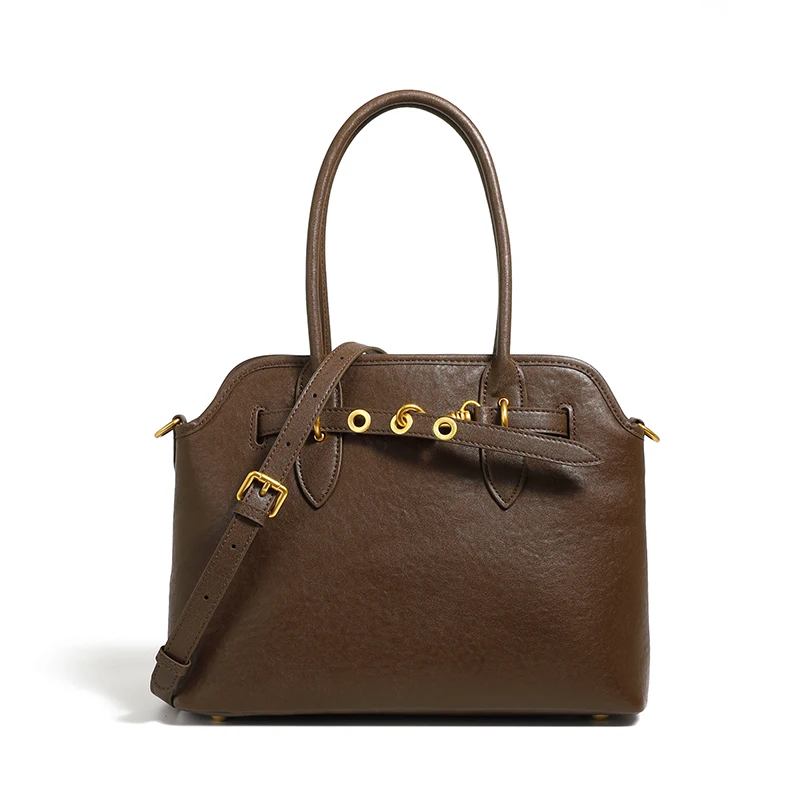(2967-café) Bolsa Feminina De Couro Genuíno, Bolsa De Ombro De Luxo De Grife, Bolsa De Couro Bovino De Grande Capacidade