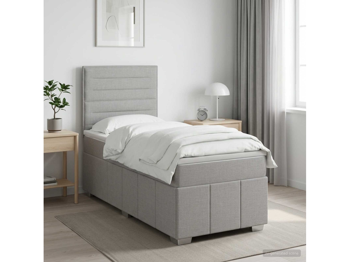 Vidaxl Cama Box Spring Com Colchão Cinzento-claro 100 X 200 Cm Tecido