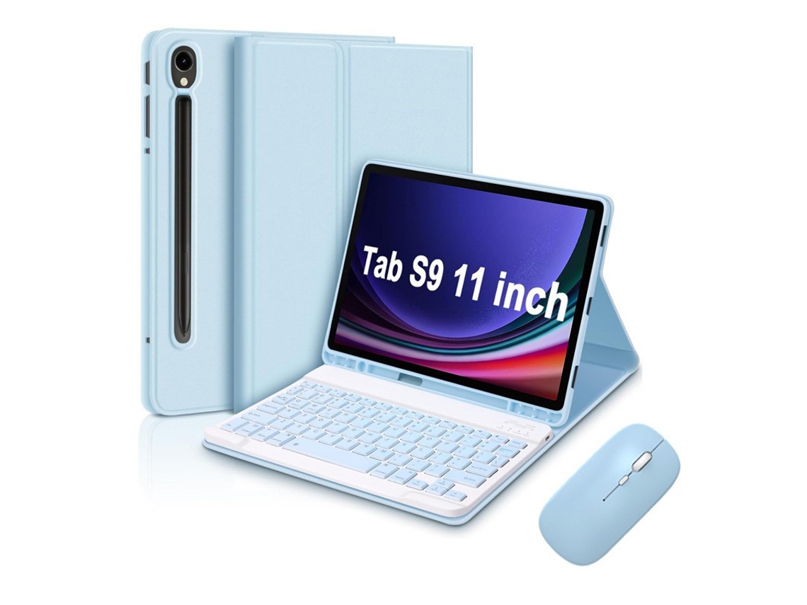 Capa De Couro Azul Celeste Teclado Quadrado Azul Celeste Mouse Com Carregamento De Modo Duplo, S9 Sm X810 X816b Yunzii