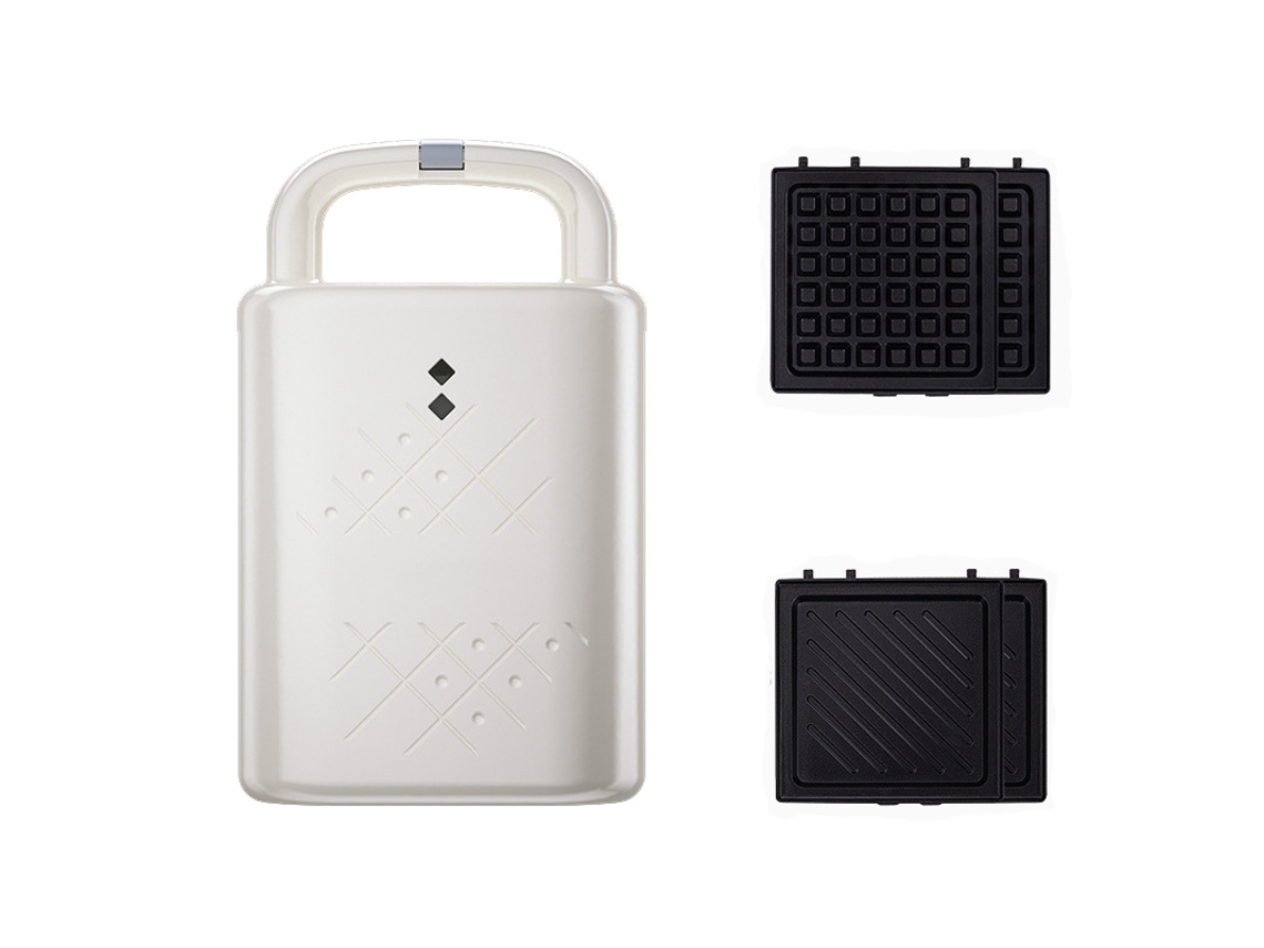 SFUSHOS Gofrera y Sandwichera de 220 V con dos bandejas europeas estándar, color blanco. Ideal para desayunar, tostar y asar.