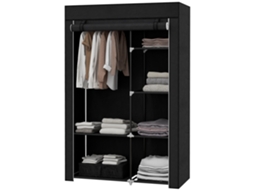 Roupeiro De Tecido Dobrável Com 6 Prateleiras E 1 Barra De Pendurar Para Dormitório Vestidor 103x43x162,5 Cm Preto