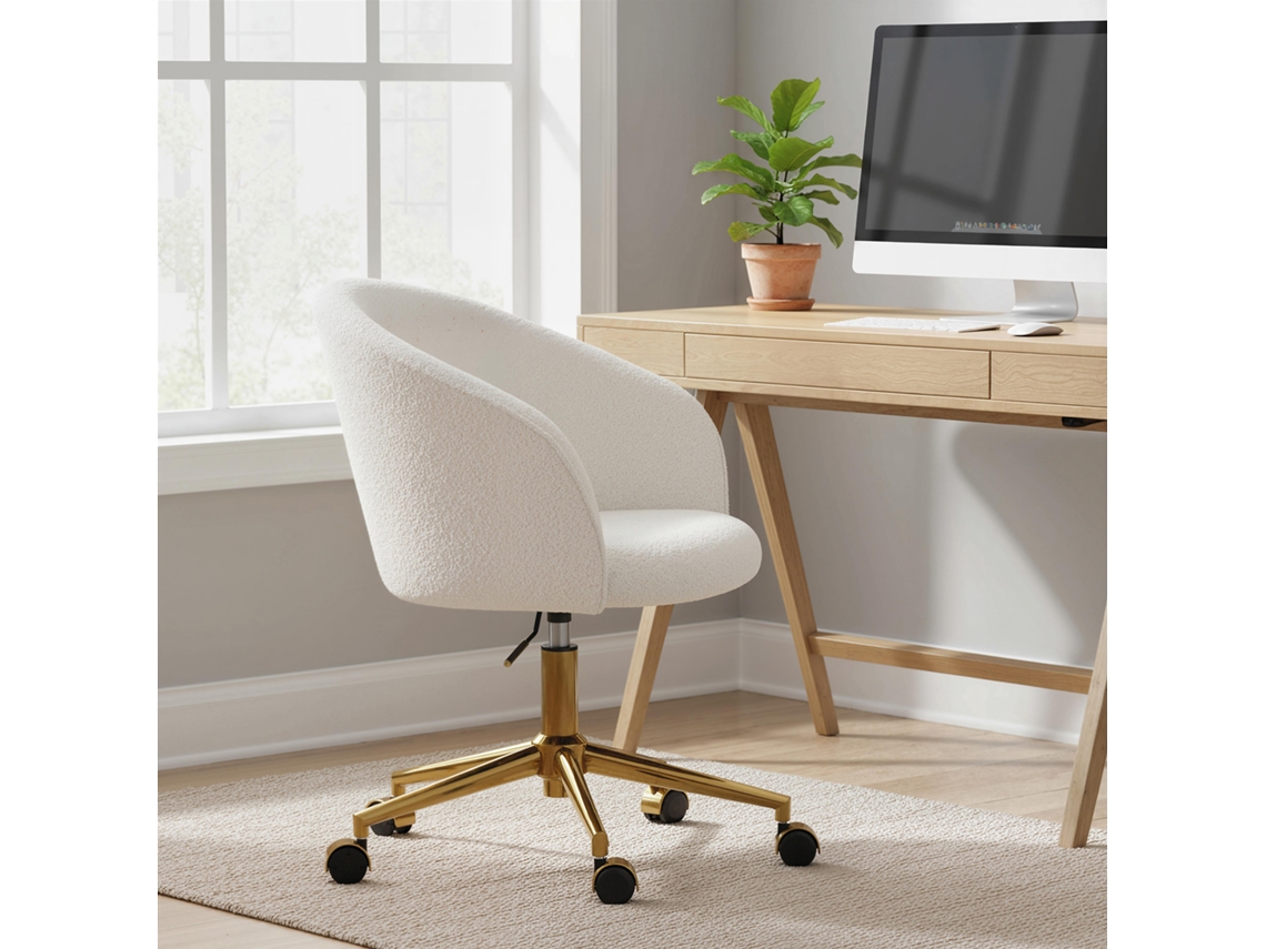 Cadeira De Escritório Ergonômica Ajustável Em Altura Assento Giratório Base De Aço Creme