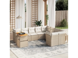 Vidaxl 10 Pcs Conjunto De Sofás P/ Jardim Com Almofadões Vime Pe Bege
