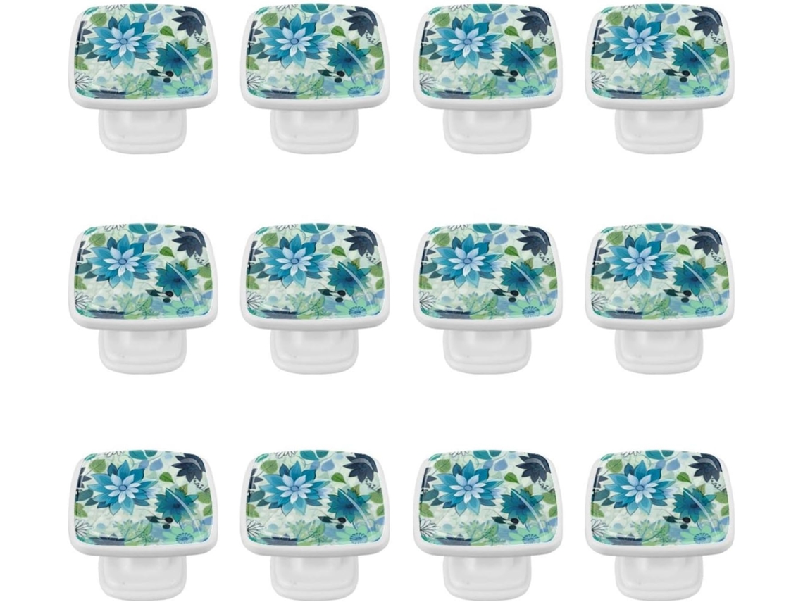 Puxadores Quadrados Para Gavetas De Cômoda, Puxadores Para Armários De Cozinha, 12 Peças, Arte Abstrata Floral