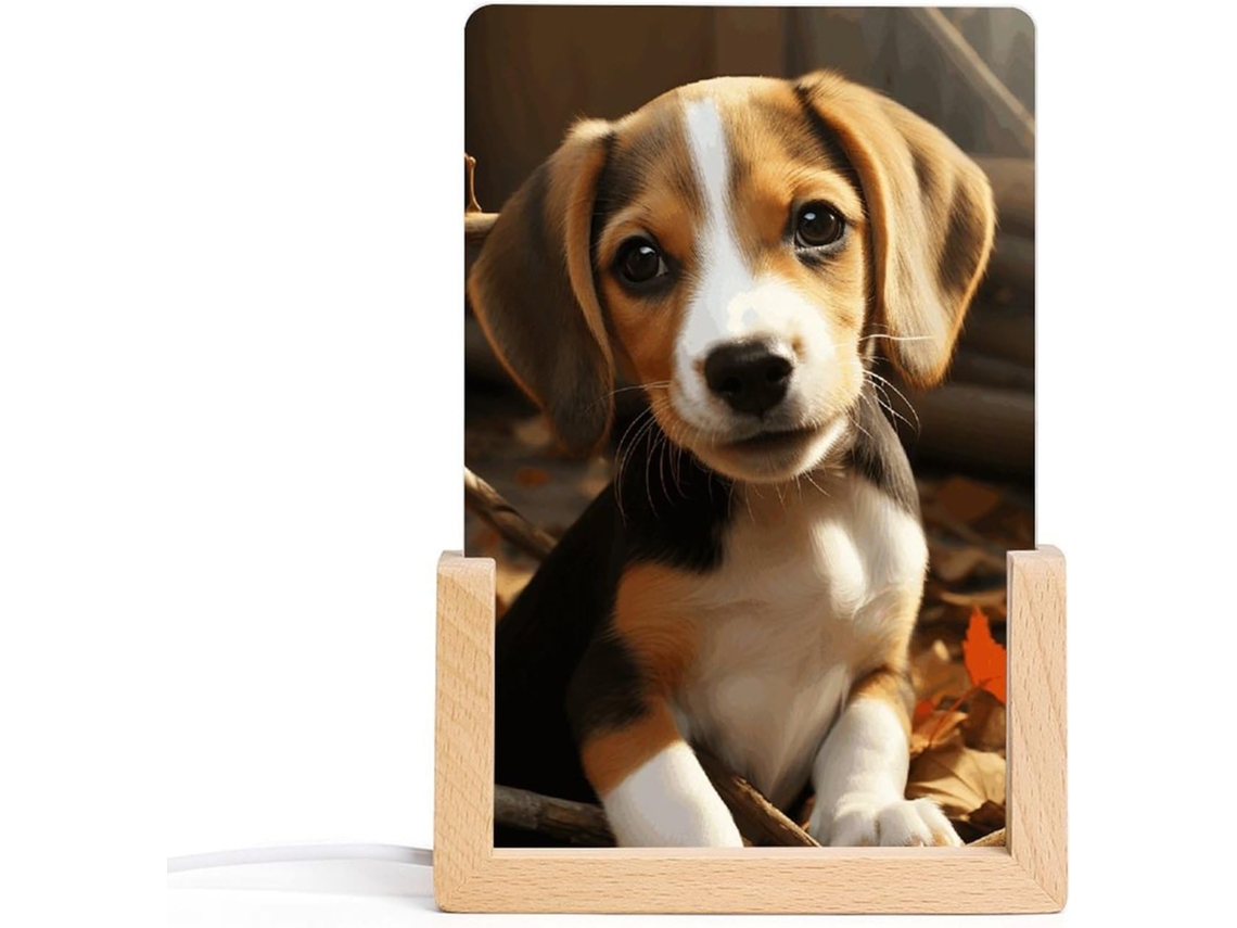 Luminária noturna de acrílico com base de madeira estampada com um adorável beagle, luminária LED moderna para decoração de casa.