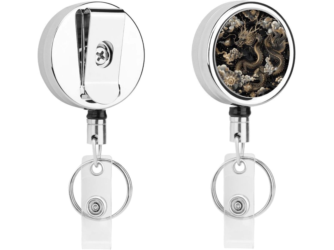Porta Crachá Retrátil Com Dragão Chinês Preto, Moderno E Durável, Em Metal, Com Cordão De Nylon De 68cm, Ideal Para