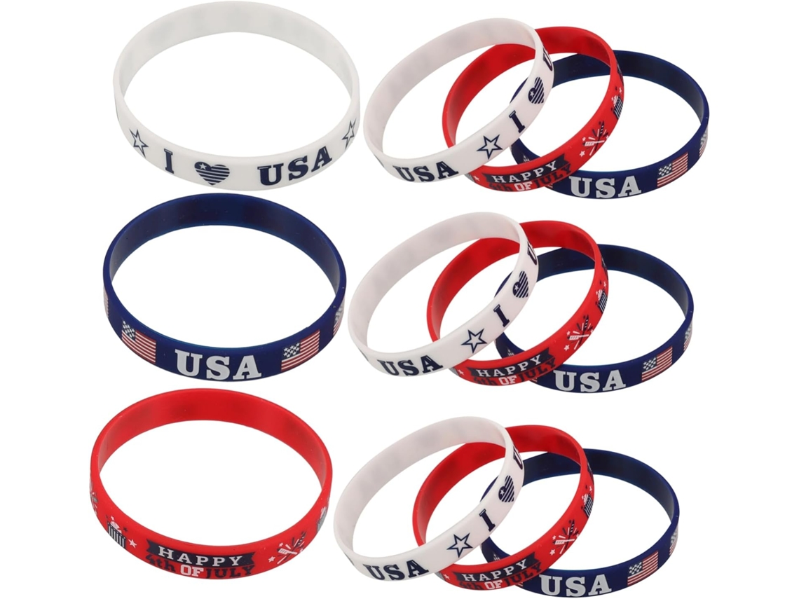 Conjunto Shineofi com 12 pulseiras patrióticas para o Dia dos Estados Unidos - Acessórios interativos e práticos para comemorações.