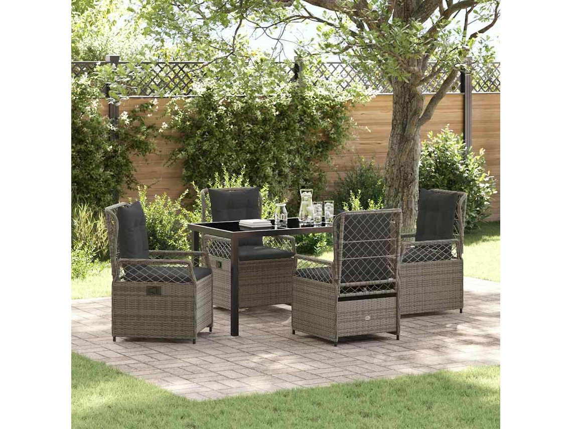 Vidaxl Conjunto de Jantar para Jardim 5 Pcs Cinzeto Vime Pe